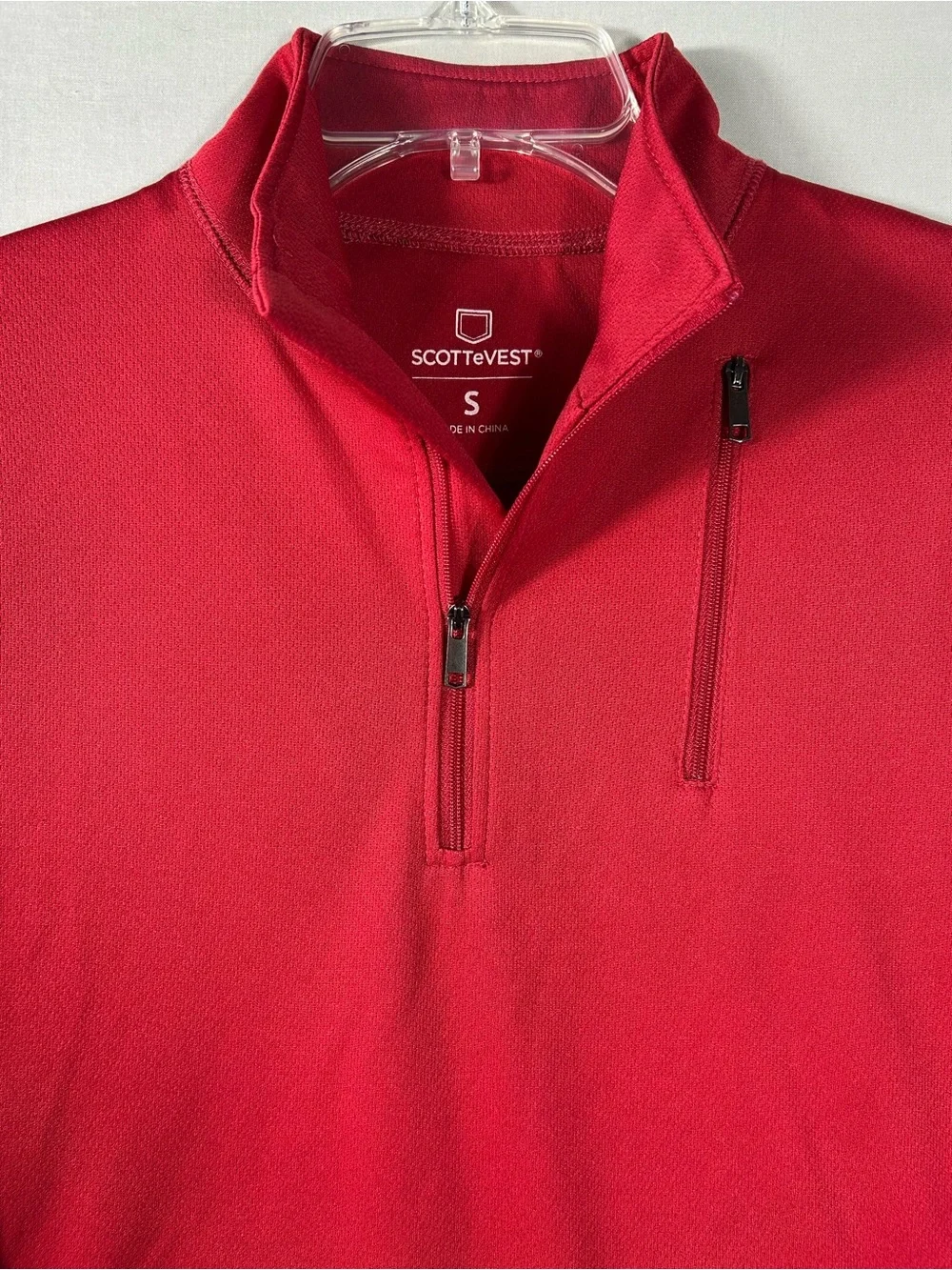 SCOTTeVEST Mens Small Red Pullover 1/4 Zip TEC Long Sleeve Performance